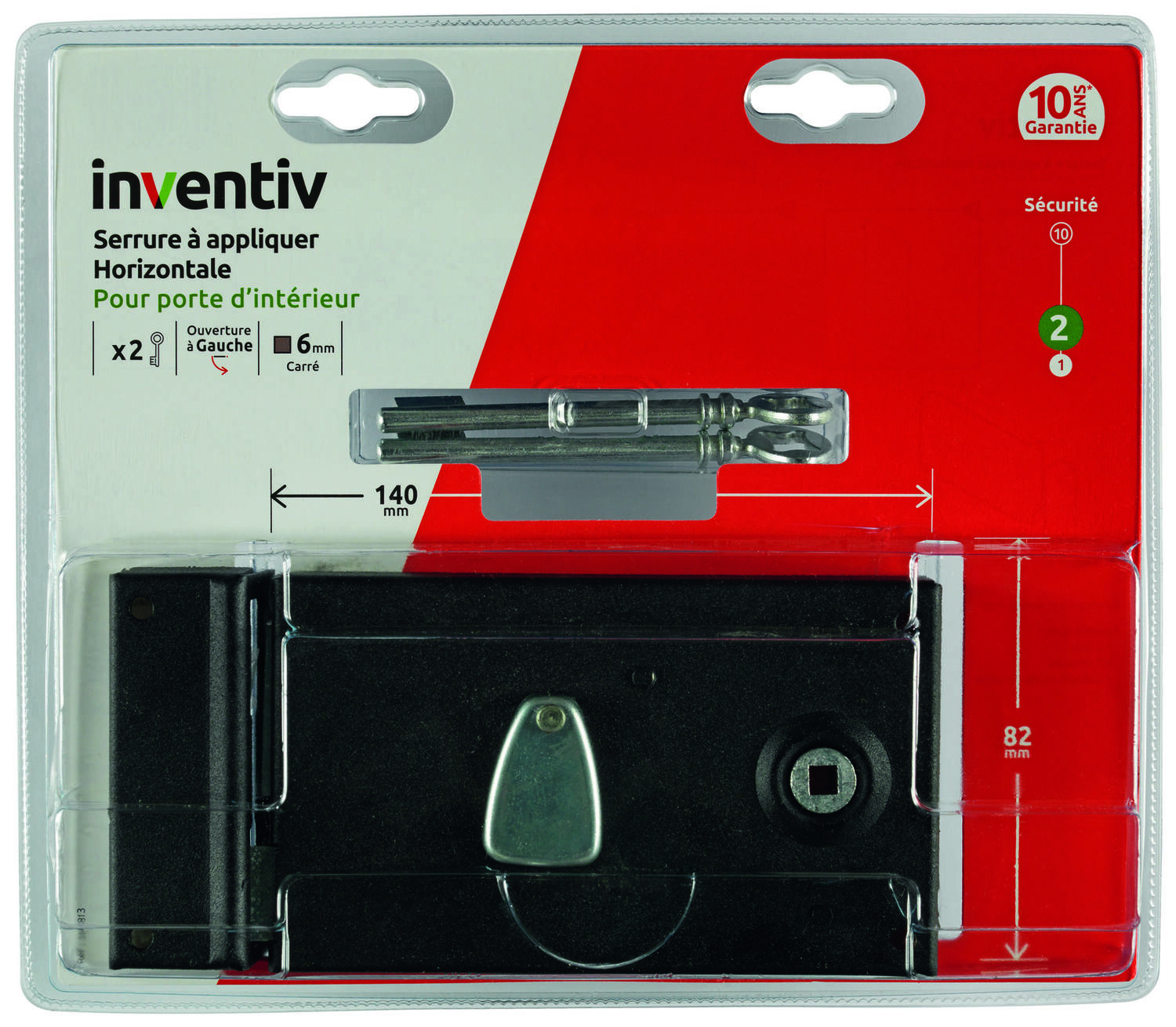 Serrure en applique horizontale 140*82mm, ouverture gauche - INVENTIV