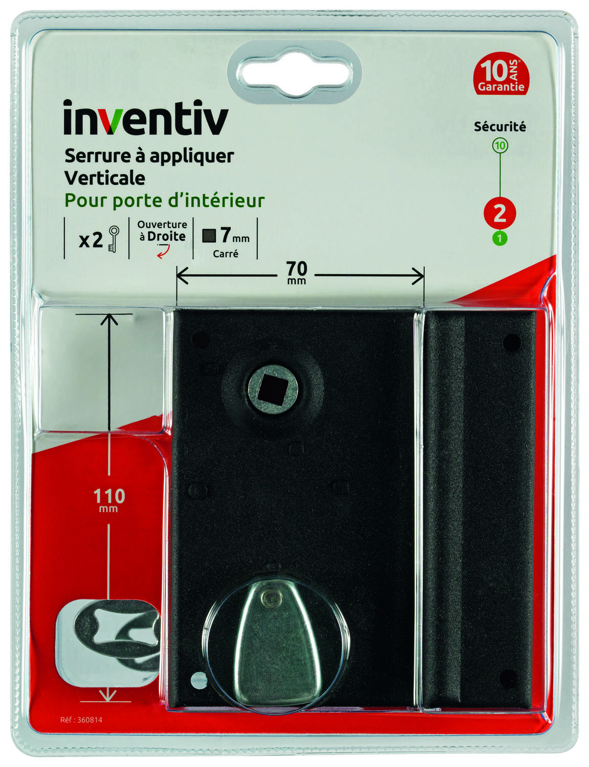 Serrure en applique verticale 70x110mm, ouverture droite - INVENTIV