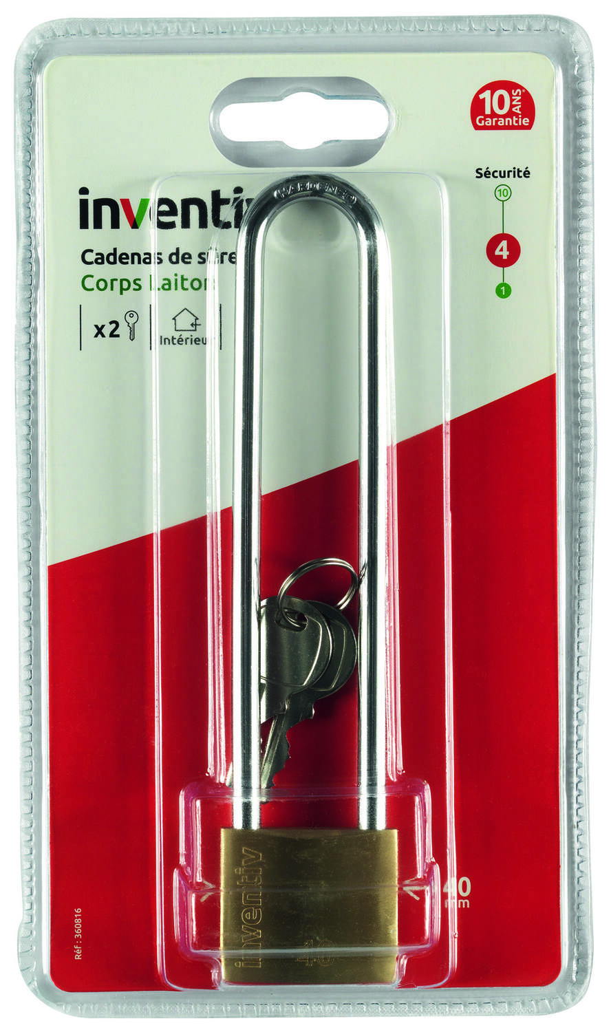 Cadenas + 2 Clés Laiton 40mm - INVENTIV