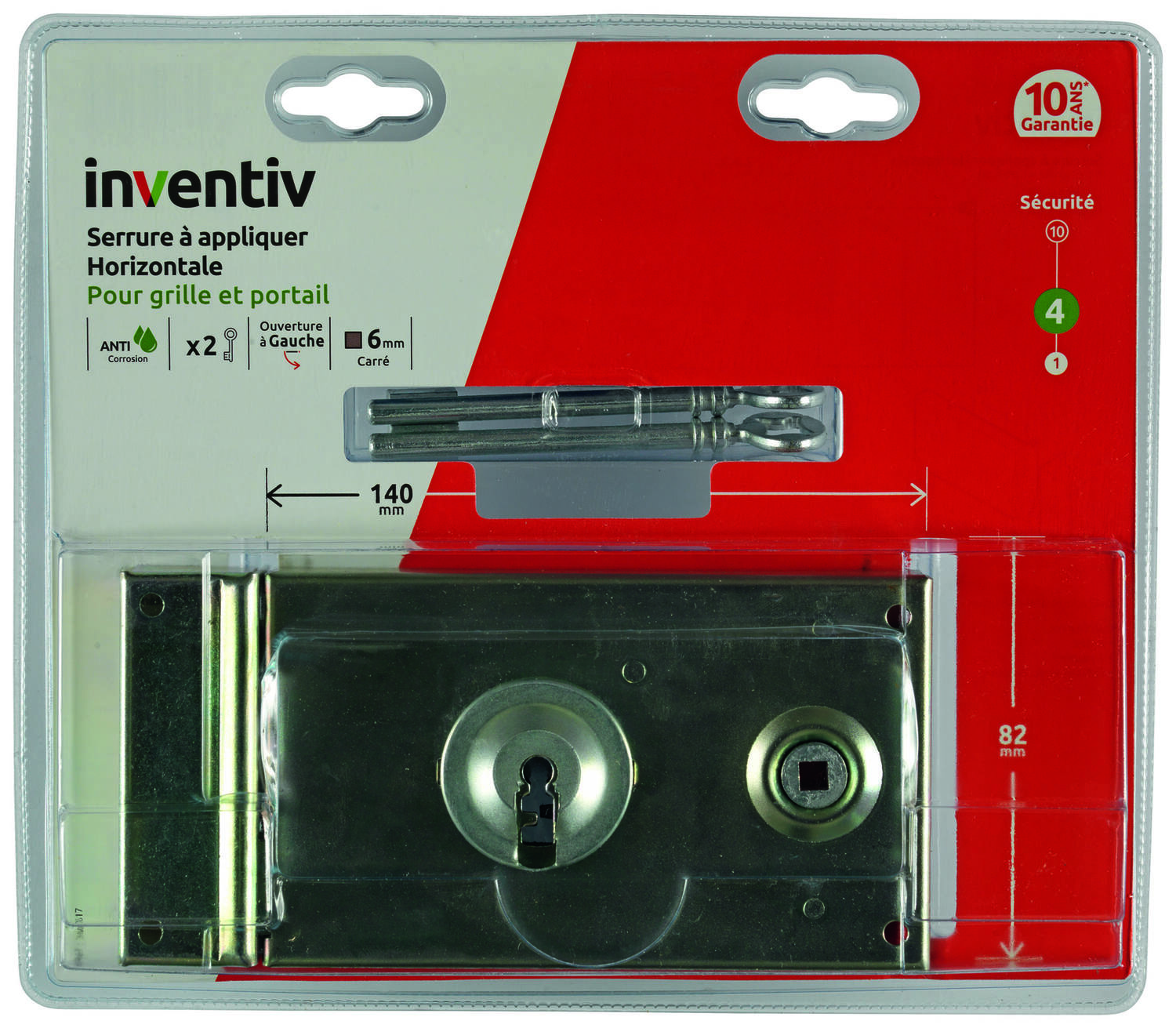 Serrure en applique horizontale 140x82mm, ouverture gauche - INVENTIV