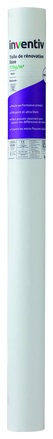 Toile lisse de rénovation Prépeinte lisse 170gr/m² 1x15m - INVENTIV