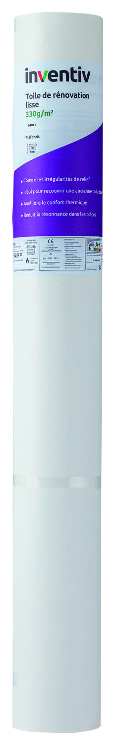 Toile lisse de rénovation Intissée 330gr/m²  1x10m - INVENTIV