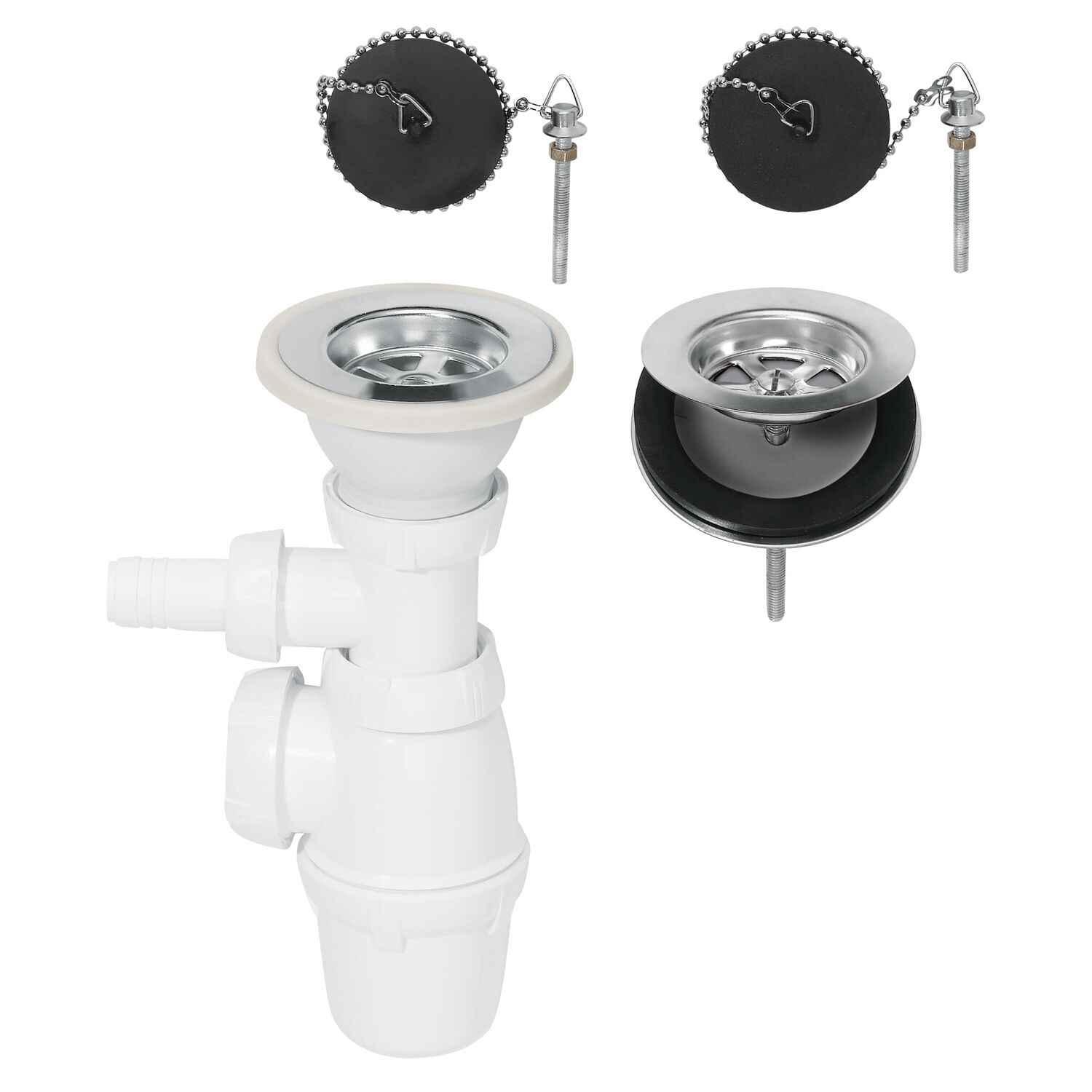 Bonde et siphon pour évier 2 bacs communicants Ø60mm - INVENTIV