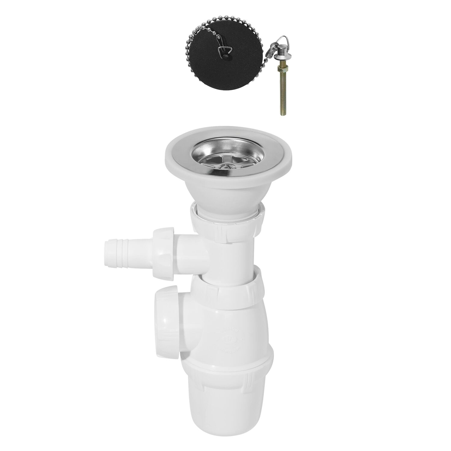 Bonde et siphon pour évier 2 bacs communicants Ø60mm - INVENTIV