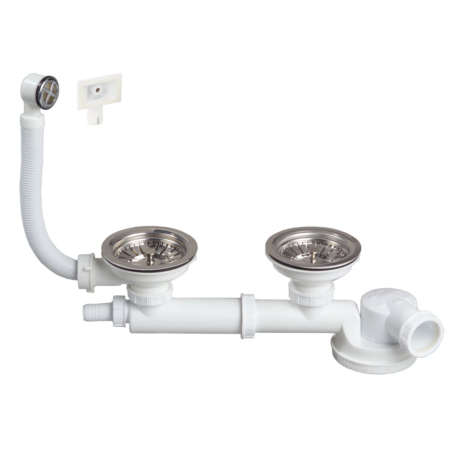 Bonde et siphon extra-plat pour évier 2 bacs Ø90mm - INVENTIV