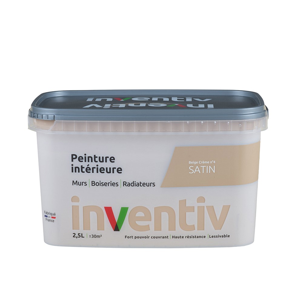 Peinture Murs/Boiseries/Radiateurs satin Beige crème 4 2,5L - INVENTIV