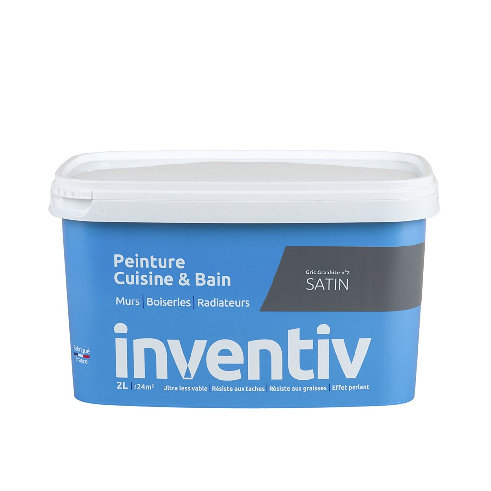 Peinture Cuisine&bain Gris graphite 2 satin 2L - INVENTIV