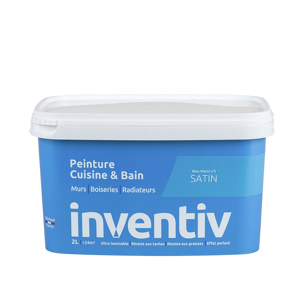 Peinture Cuisine&bain Bleu marin 5 satin 2L - INVENTIV