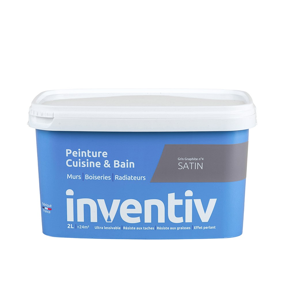 Peinture Cuisine&bain Gris graphite 4 Satin 2L - INVENTIV