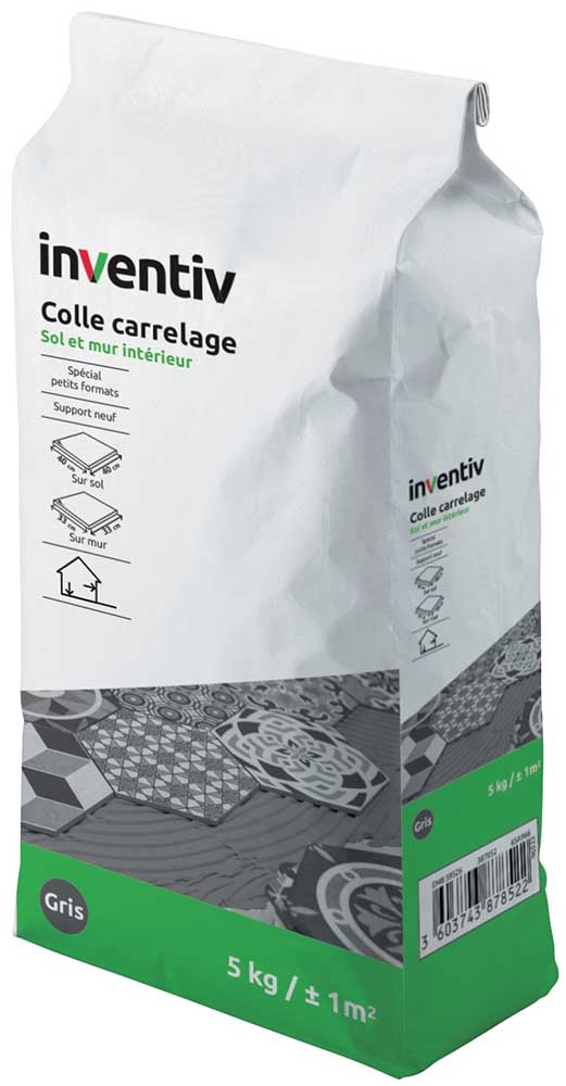 Colle carrelage sol et mur intérieur C1 gris 5kg - INVENTIV