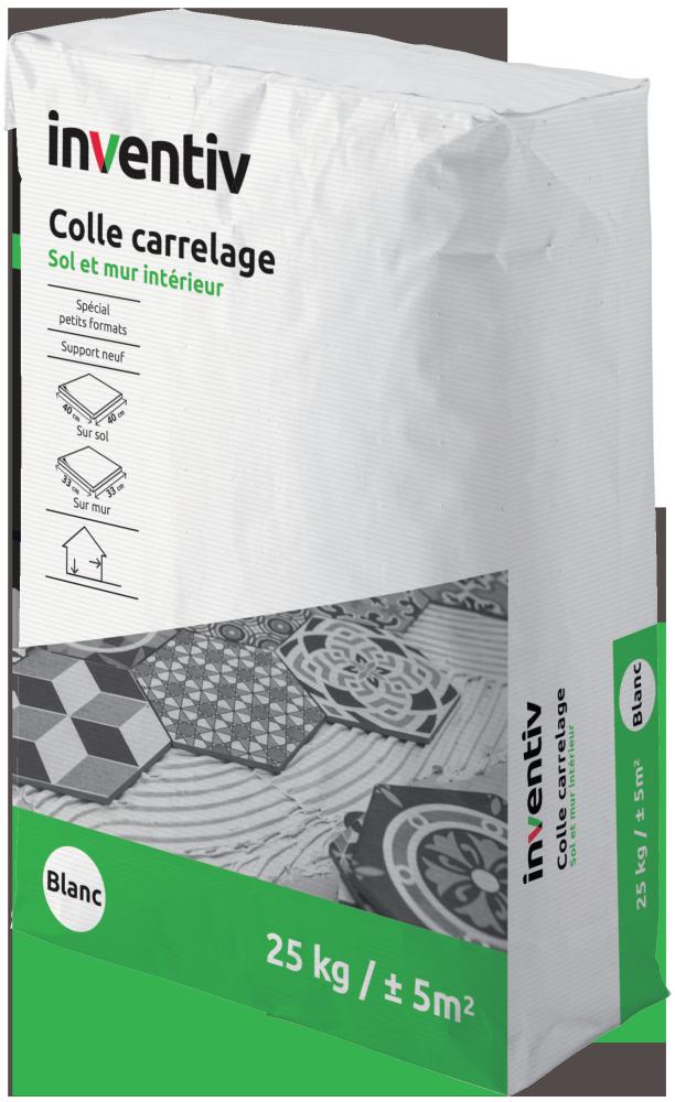 Colle carrelage sol et mur intérieur C1 blanc 25kg - INVENTIV