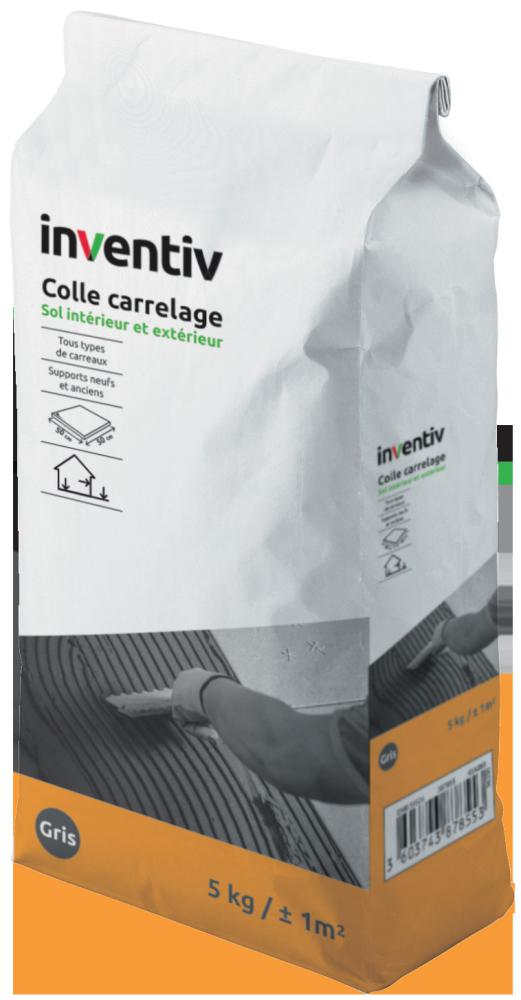 Colle carrelage sol intérieur et extérieur C2 gris 5kg - INVENTIV