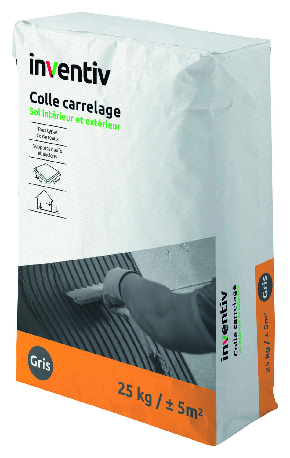 Colle carrelage sol intérieur & extérieur C2 25kg gris - INVENTIV