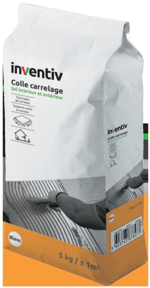 Colle carrelage sol intérieur & extérieur C2 blanc 5kg - INVENTIV