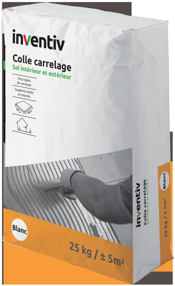 Colle carrelage sol intérieur & extérieur C2 blanc 25kg - INVENTIV