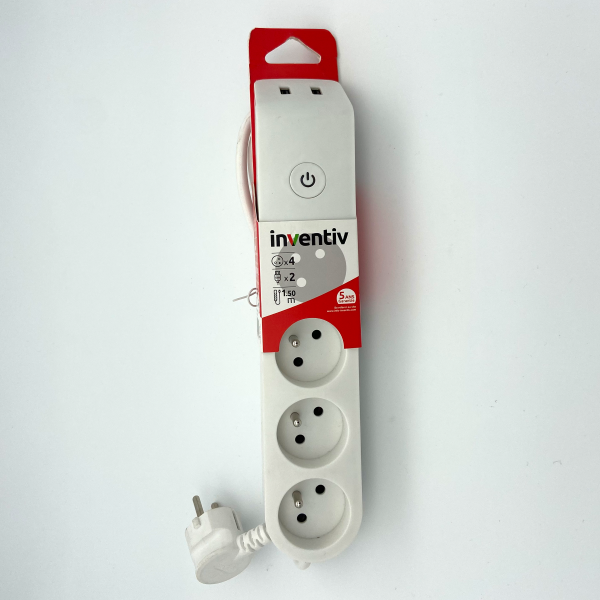 Multiprise 4 Prises 2P+T 16A Interrupteur 2 USB 1,50m Blanc - INVENTIV