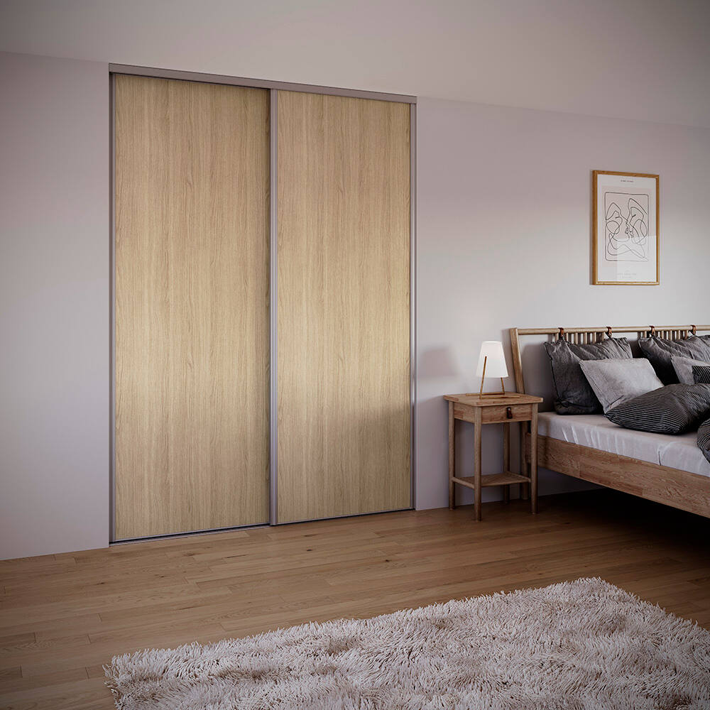 Porte de placard coulissante Chêne Blond profil Gris H.248,5xL.62,2cm - INVENTIV