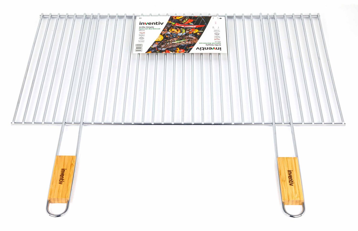 Grille Barbecue découpable 70x40cm manche bambou - INVENTIV