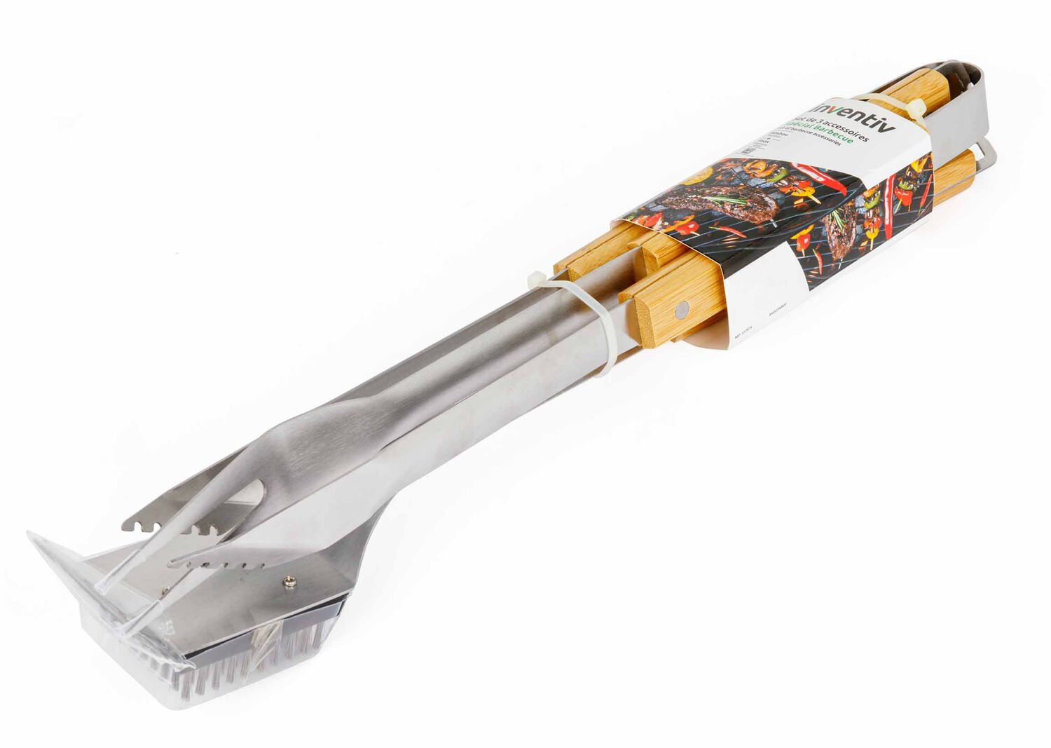Set Barbecue 3 pièces (pince + fourchette + brosse manche bambou) - INVENTIV