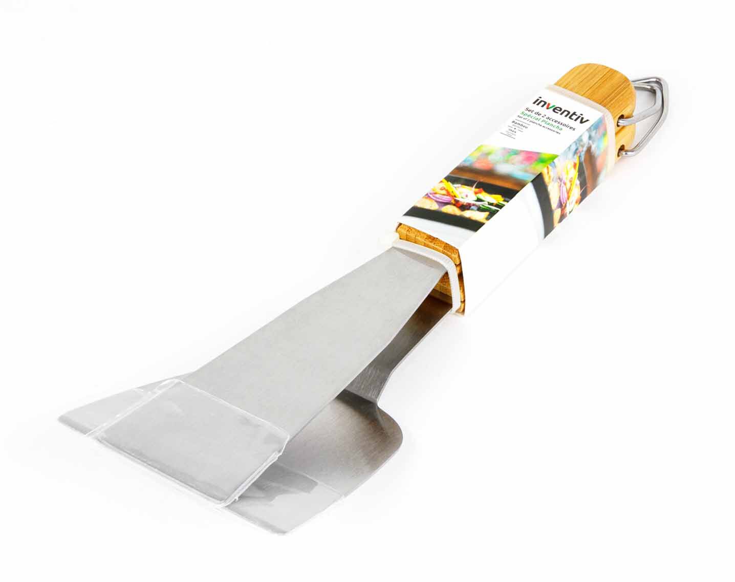 Spatule + grattoir pour plancha manche bambou - INVENTIV