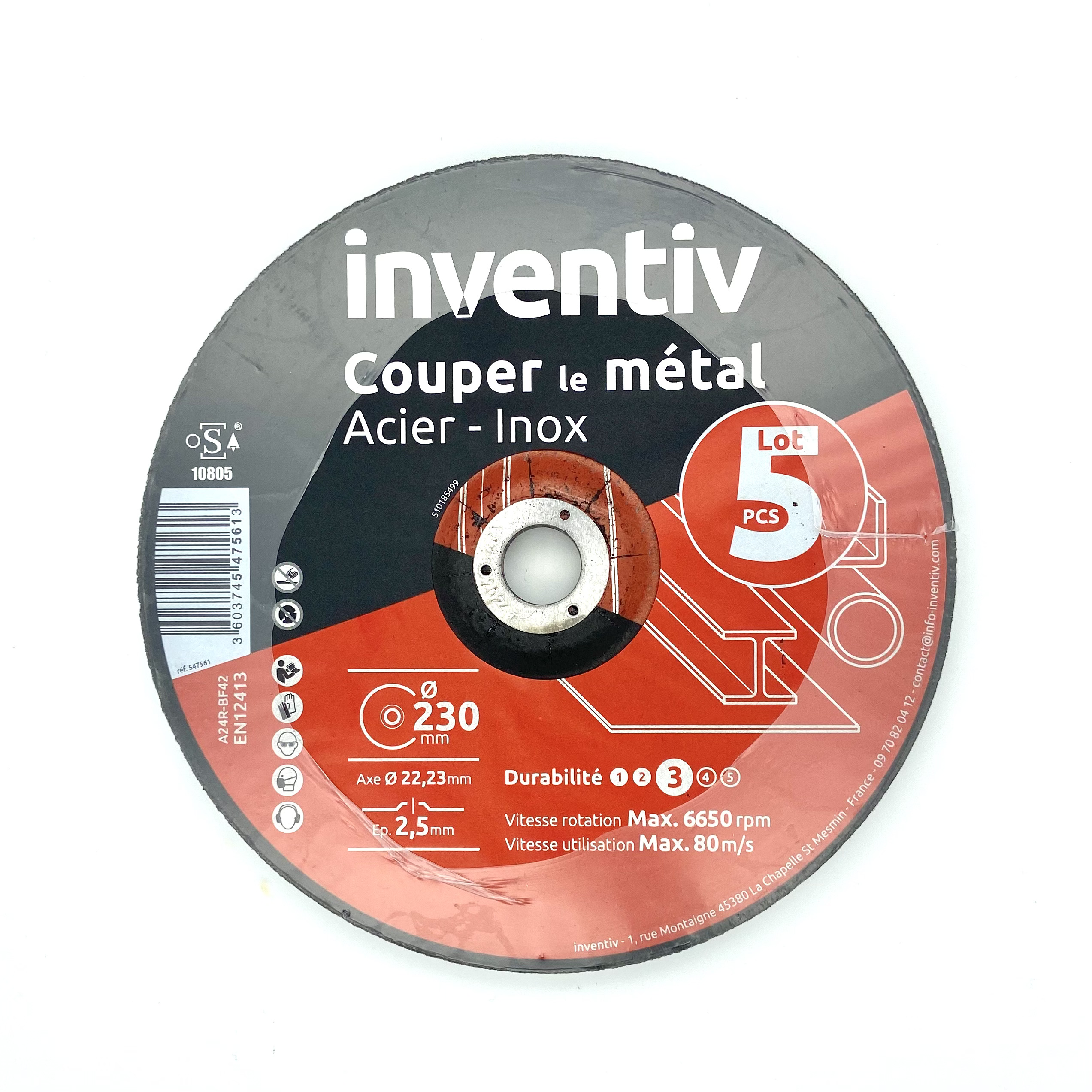5 Disques Métal/Inox 230x2,5mm - INVENTIV