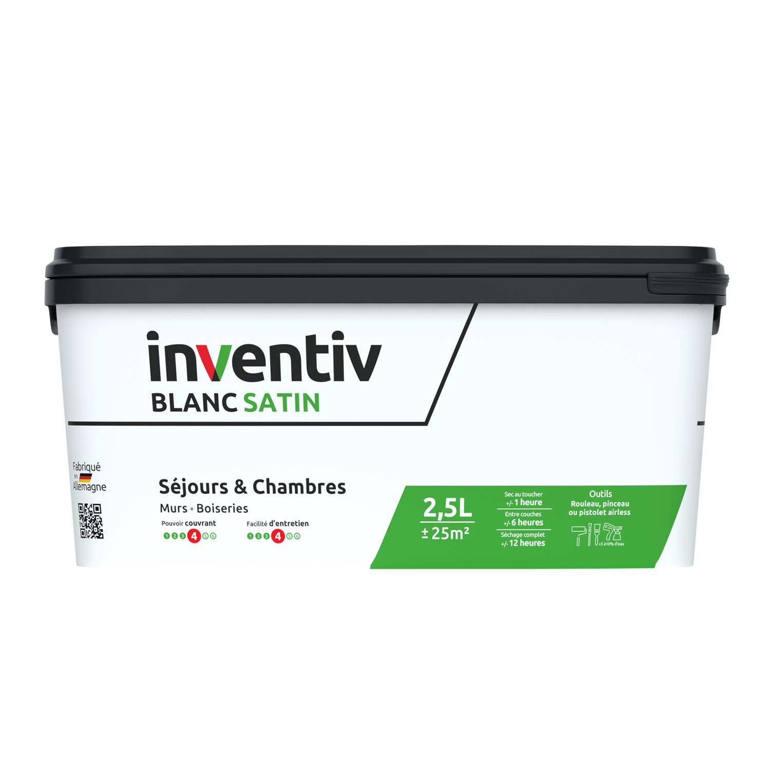 Peinture murs/plafonds bicouche Blanc satin 2,5L  - INVENTIV