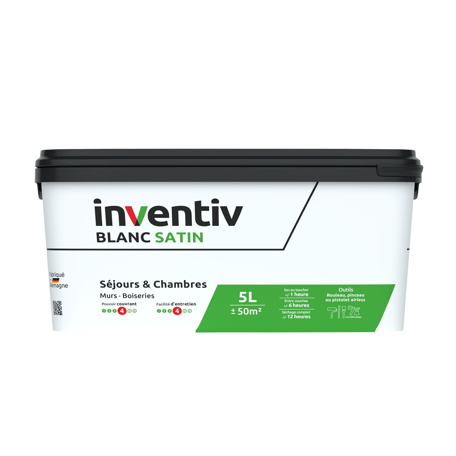 Peinture murs/plafonds bicouche Blanc satin 5L  - INVENTIV