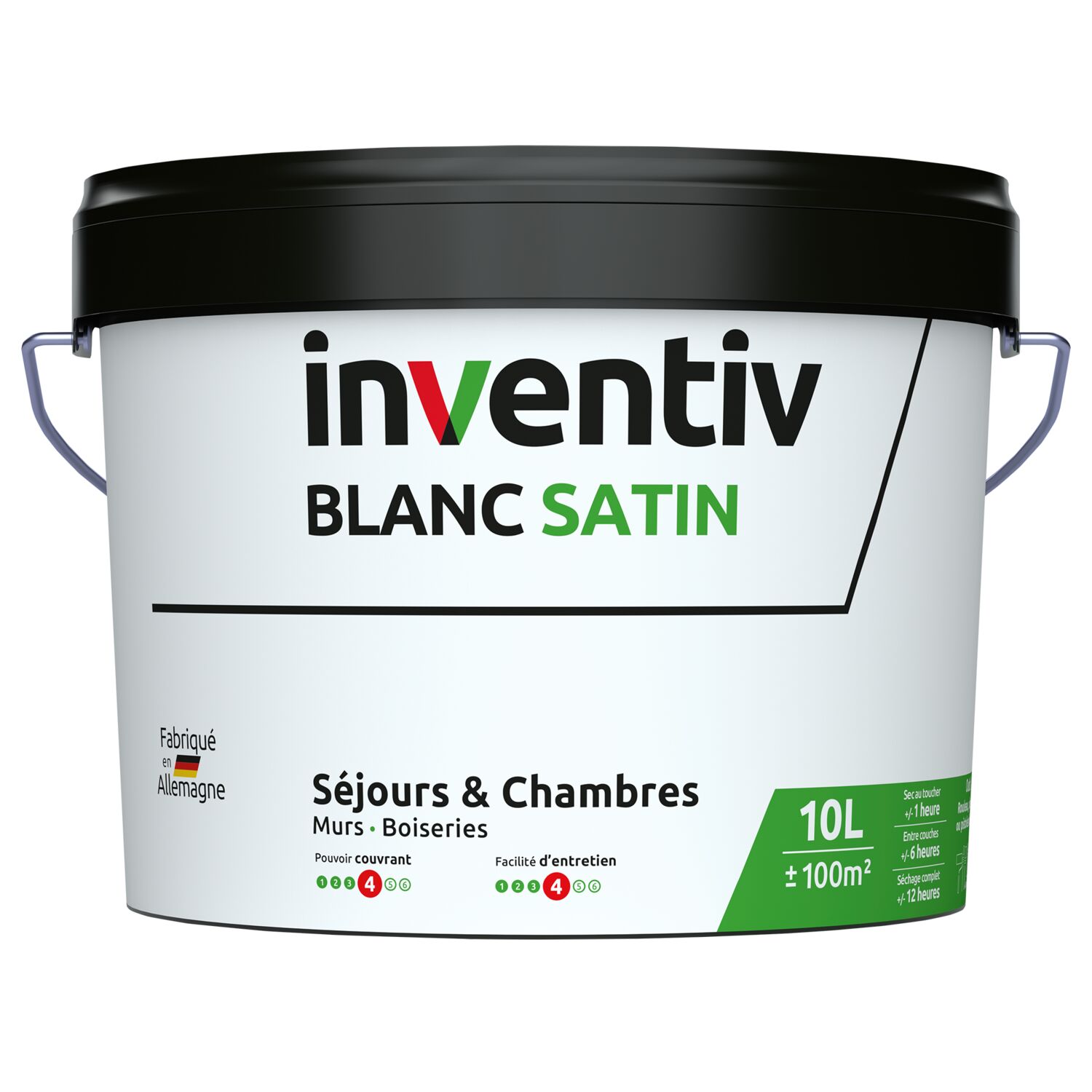 Peinture murs/plafonds super couvrant Blanc satin 10L  - INVENTIV