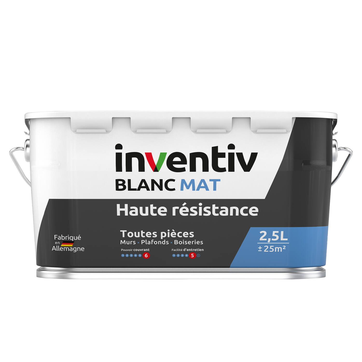 Peinture murs/plafonds haute résistance Blanc mat 2,5L  - INVENTIV