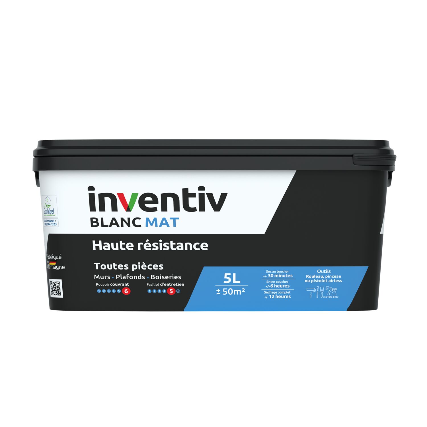 Peinture murs/plafonds haute résistance Blanc mat 5L  - INVENTIV