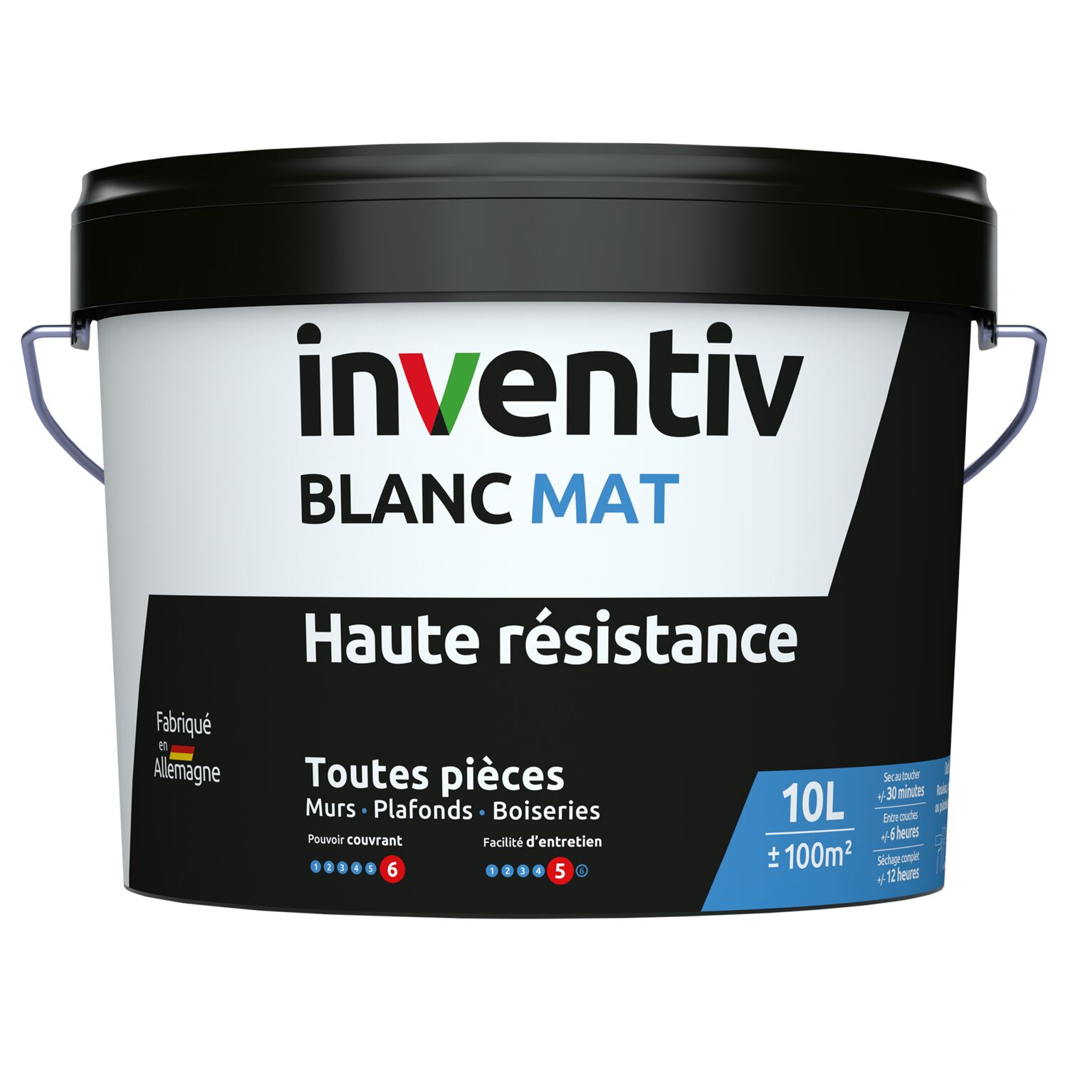 Peinture murs/plafonds haute résistance Blanc mat 10L  - INVENTIV