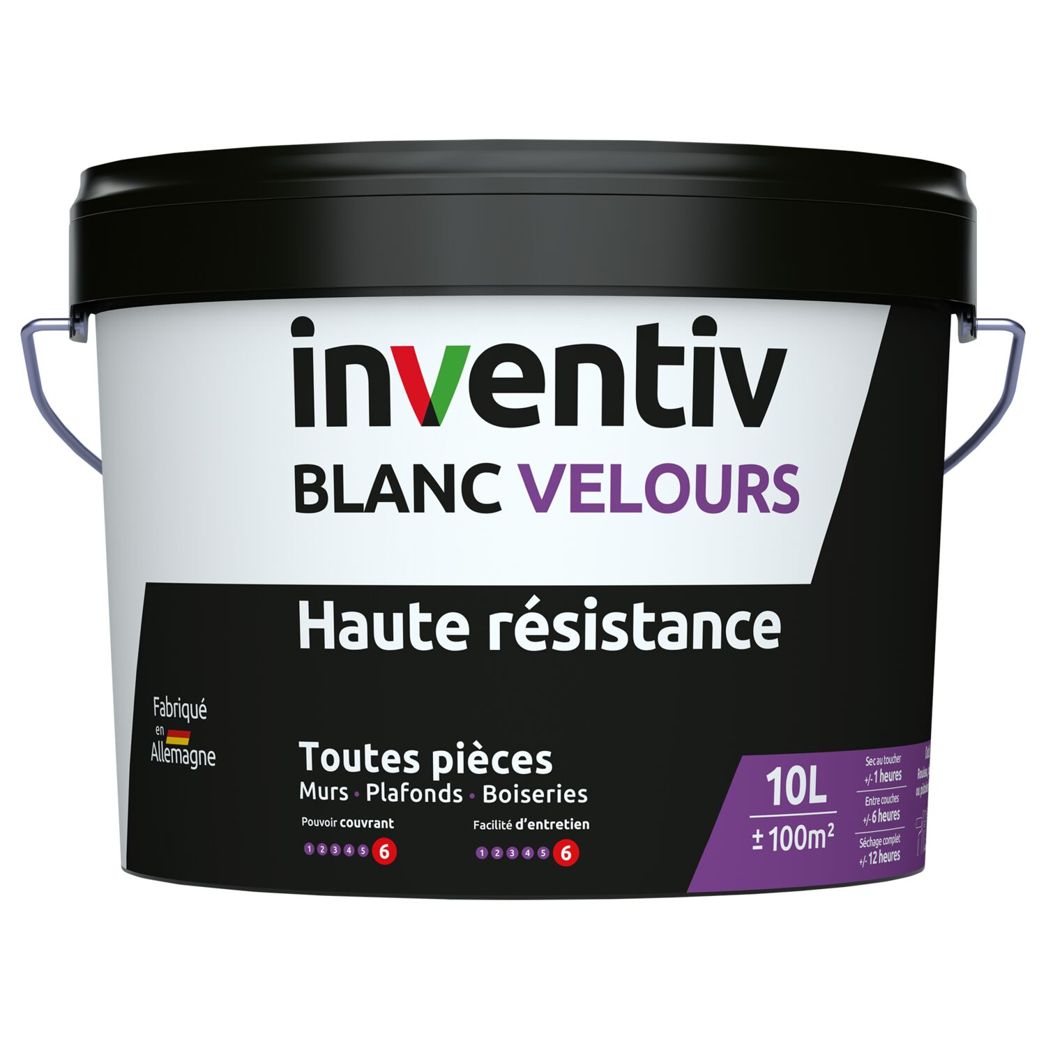 Peinture murs/plafonds haute résistance Blanc velours 10L  - INVENTIV
