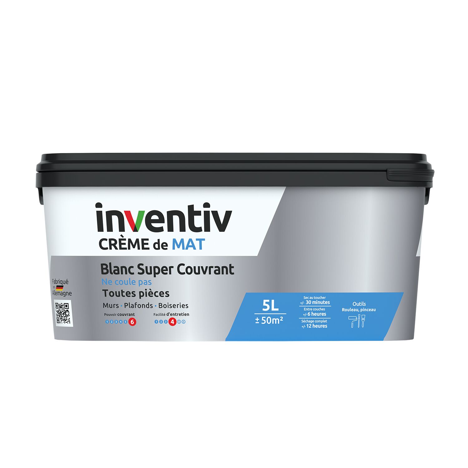 Peinture murs/plafonds crème Blanc mat 5L  - INVENTIV