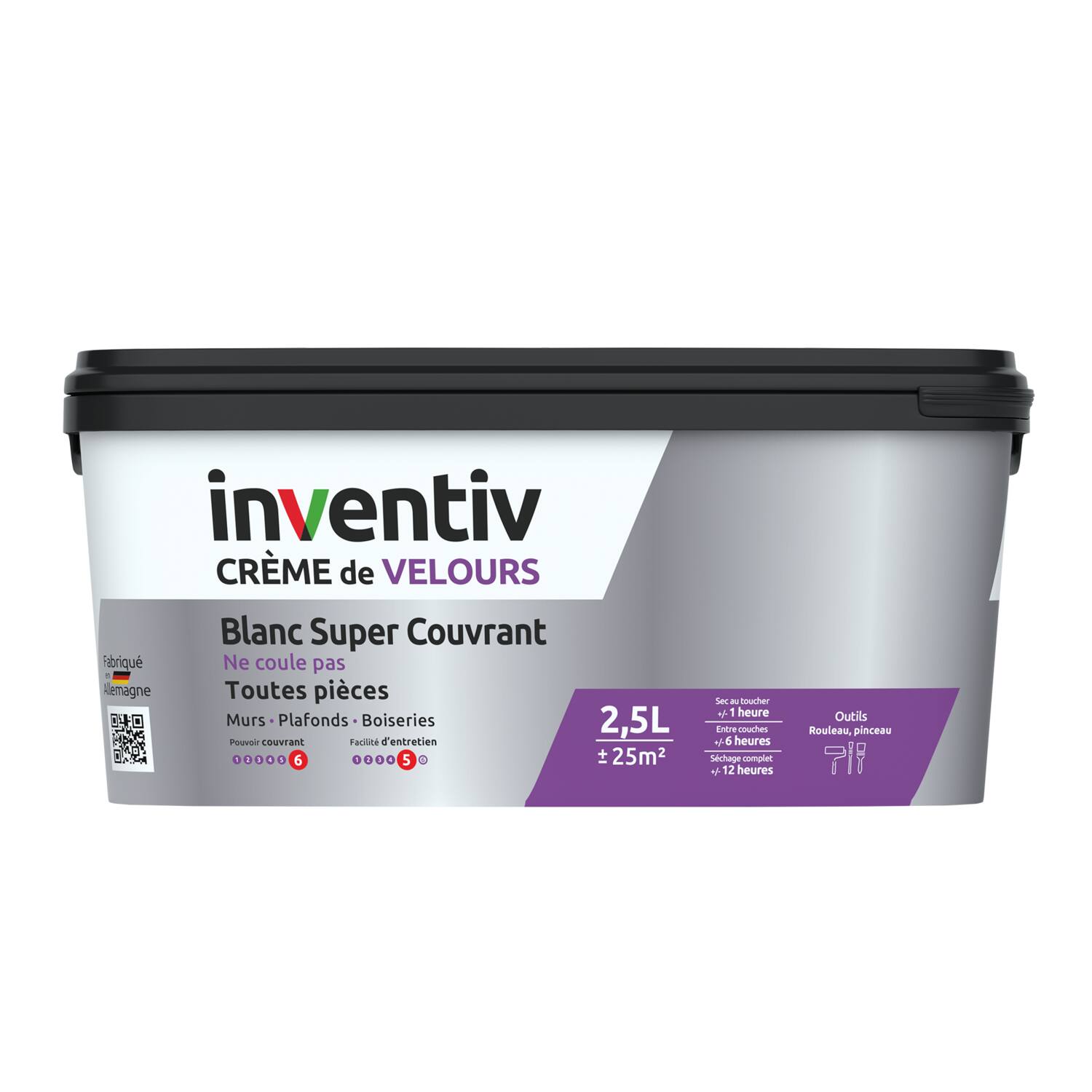 Peinture murs/plafonds crème Blanc velours 2,5L  - INVENTIV