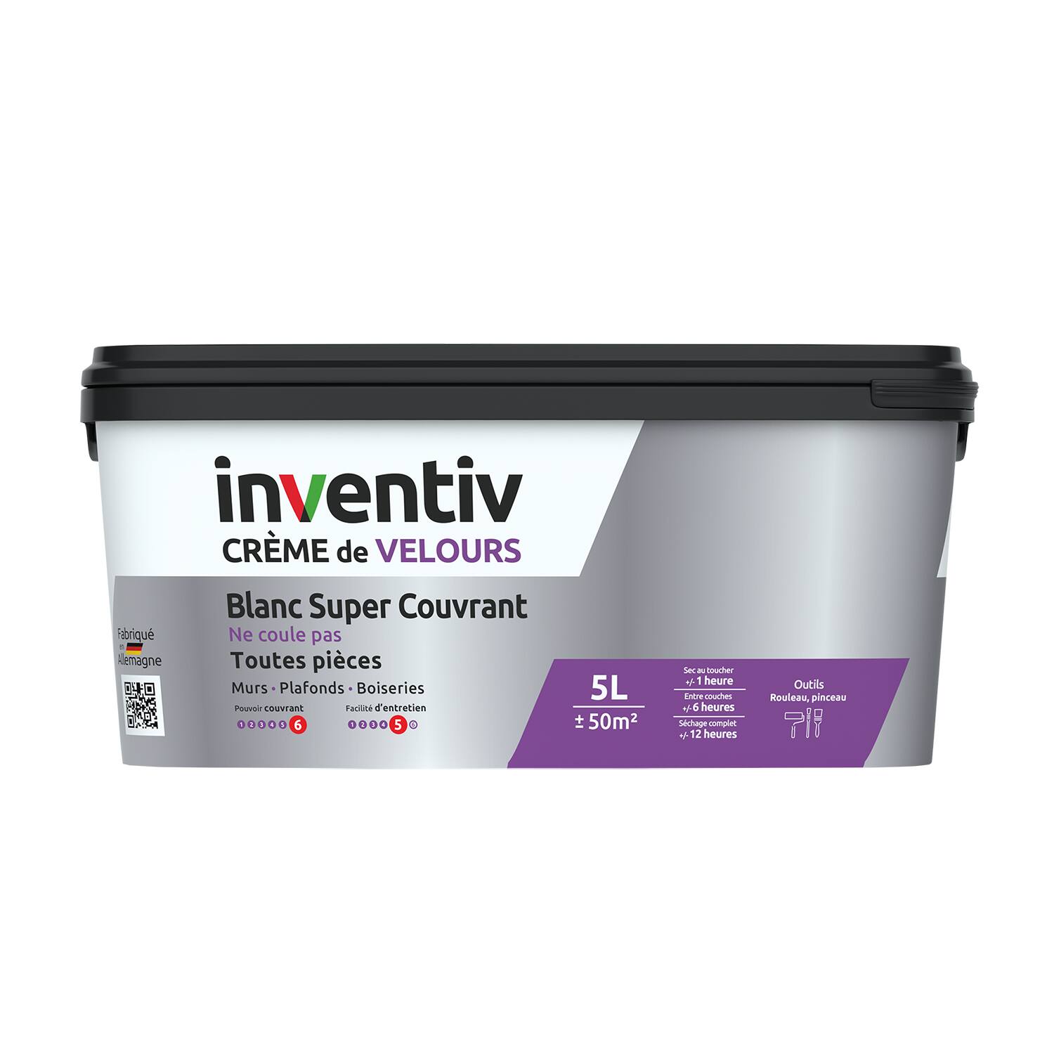 Peinture murs/plafonds crème Blanc velours 5L  - INVENTIV
