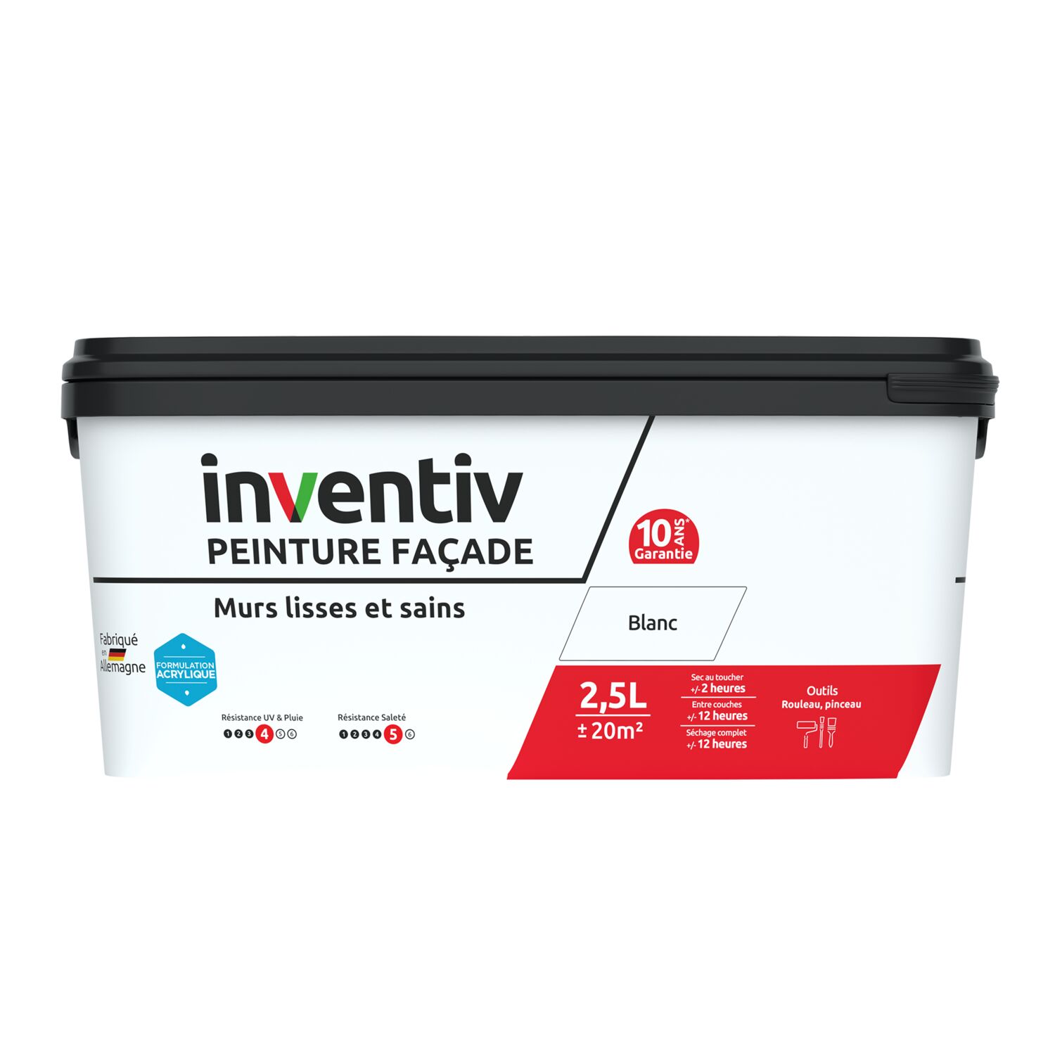 Peinture façade Murs lisses et sains Blanc 2,5L - INVENTIV
