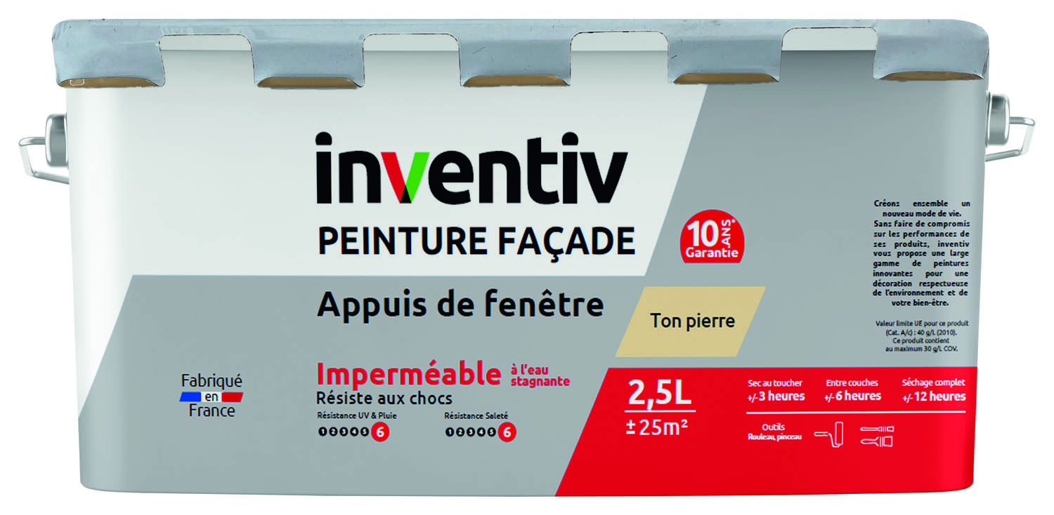 Peinture façade spéciale appui de fenêtre ton pierre 2,5L - INVENTIV