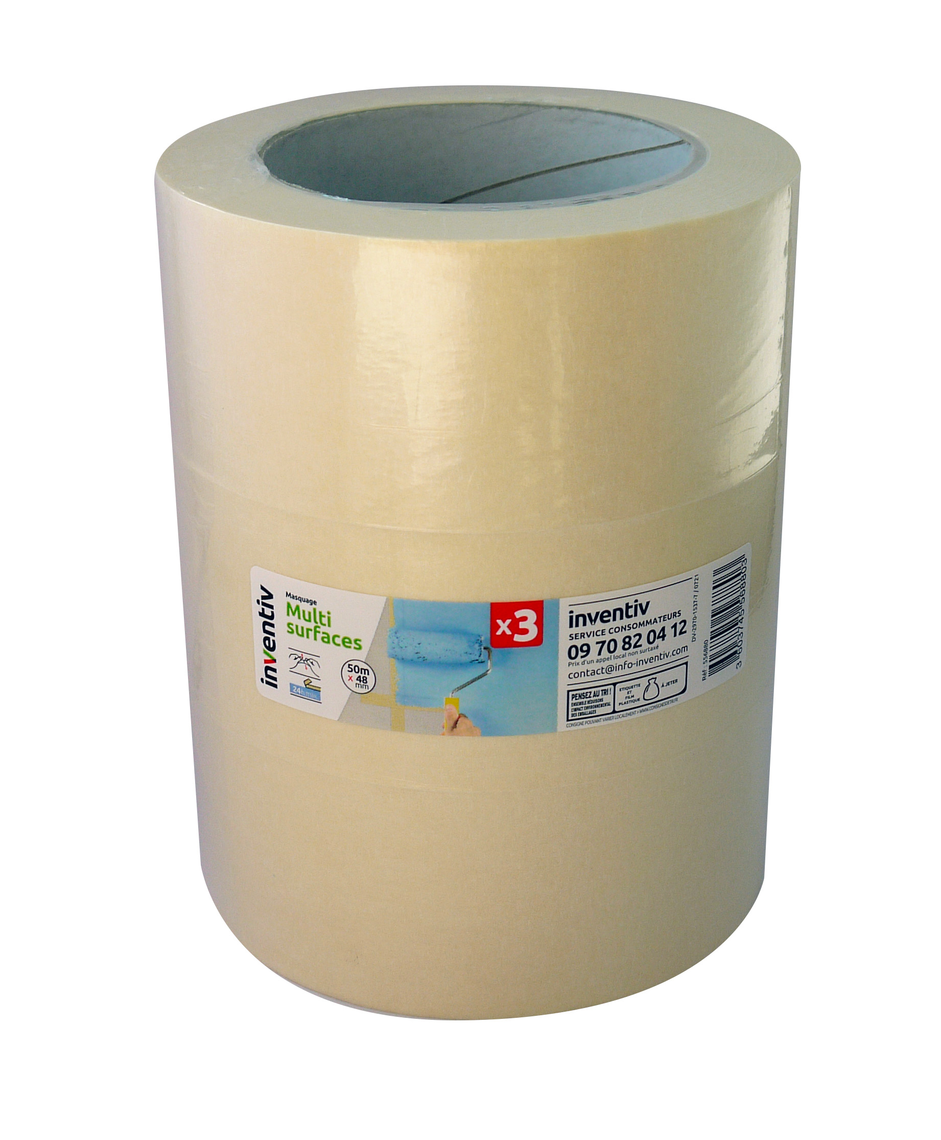 3 Rubans de masquage Multisurfaces 50mx48mm - INVENTIV
