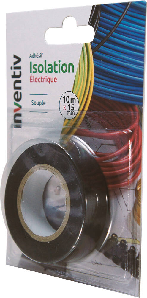 Ruban d'isolation électrique noir 10mx15mm - INVENTIV