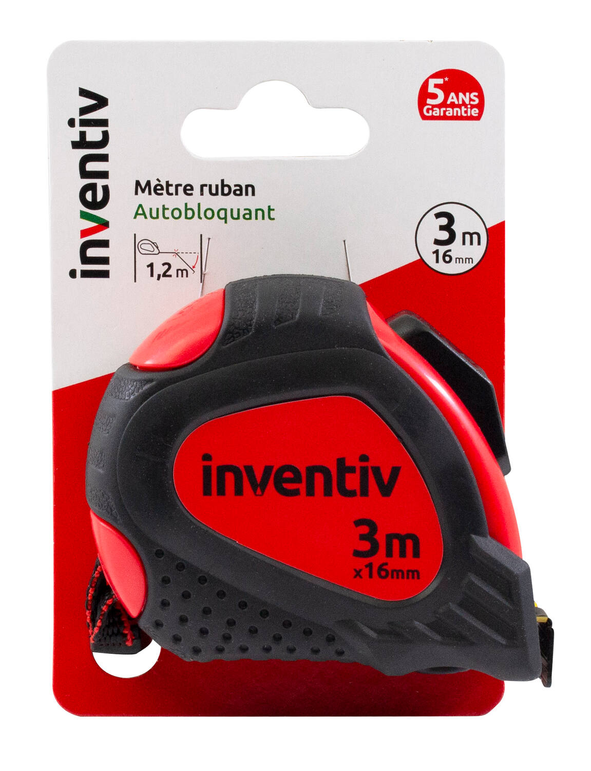 Mètre ruban bi-matière 3m x 16 mm - INVENTIV