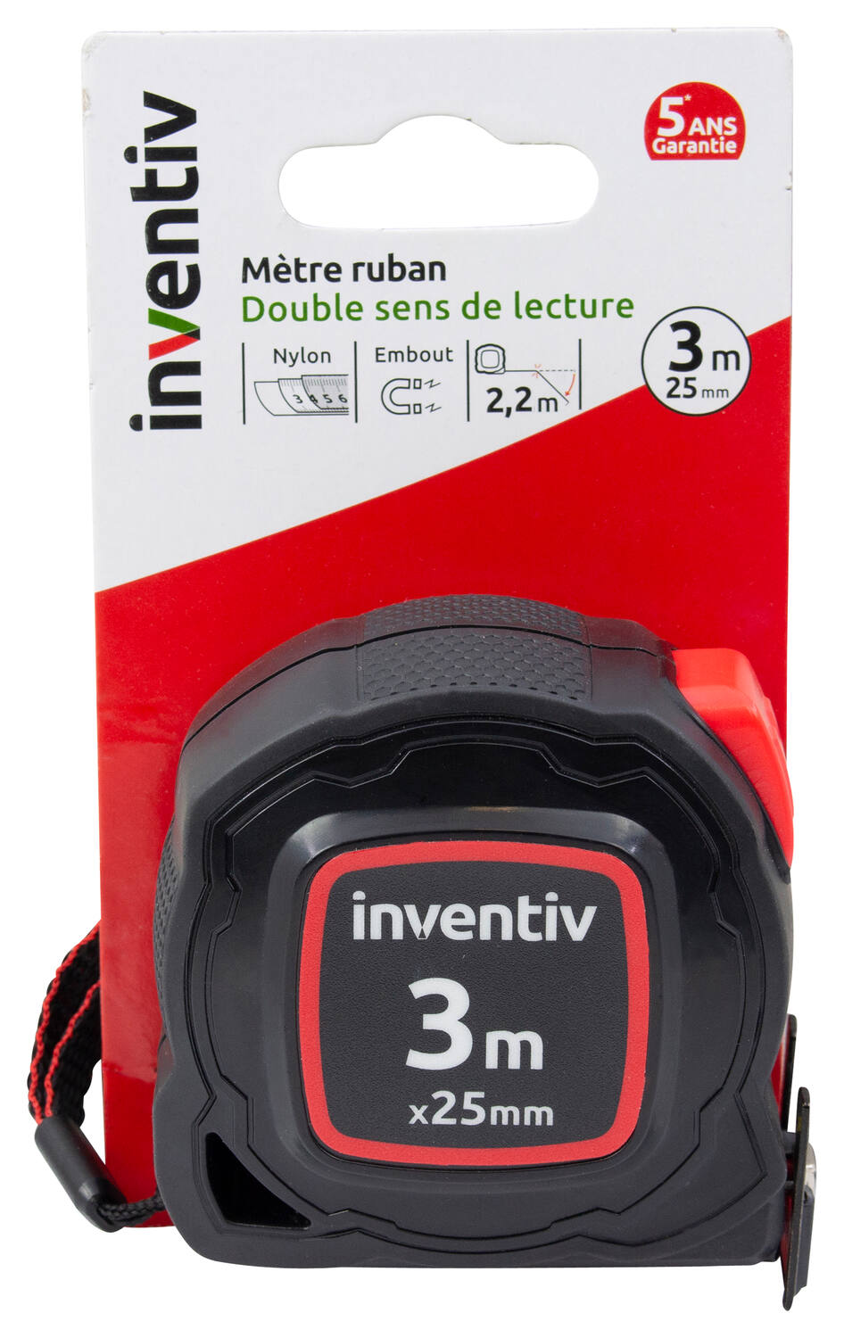 Mètre ruban Premium bi-matière 3m x 25 mm - INVENTIV