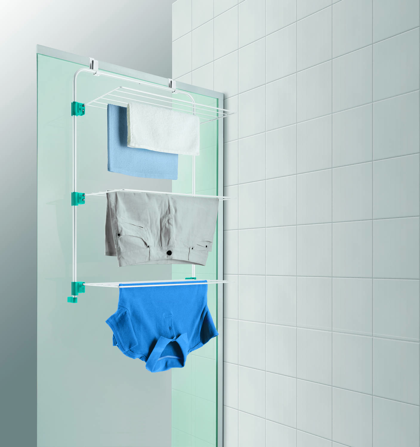 Séchoir à suspendre 3 étages 11m blanc/bleu - INVENTIV