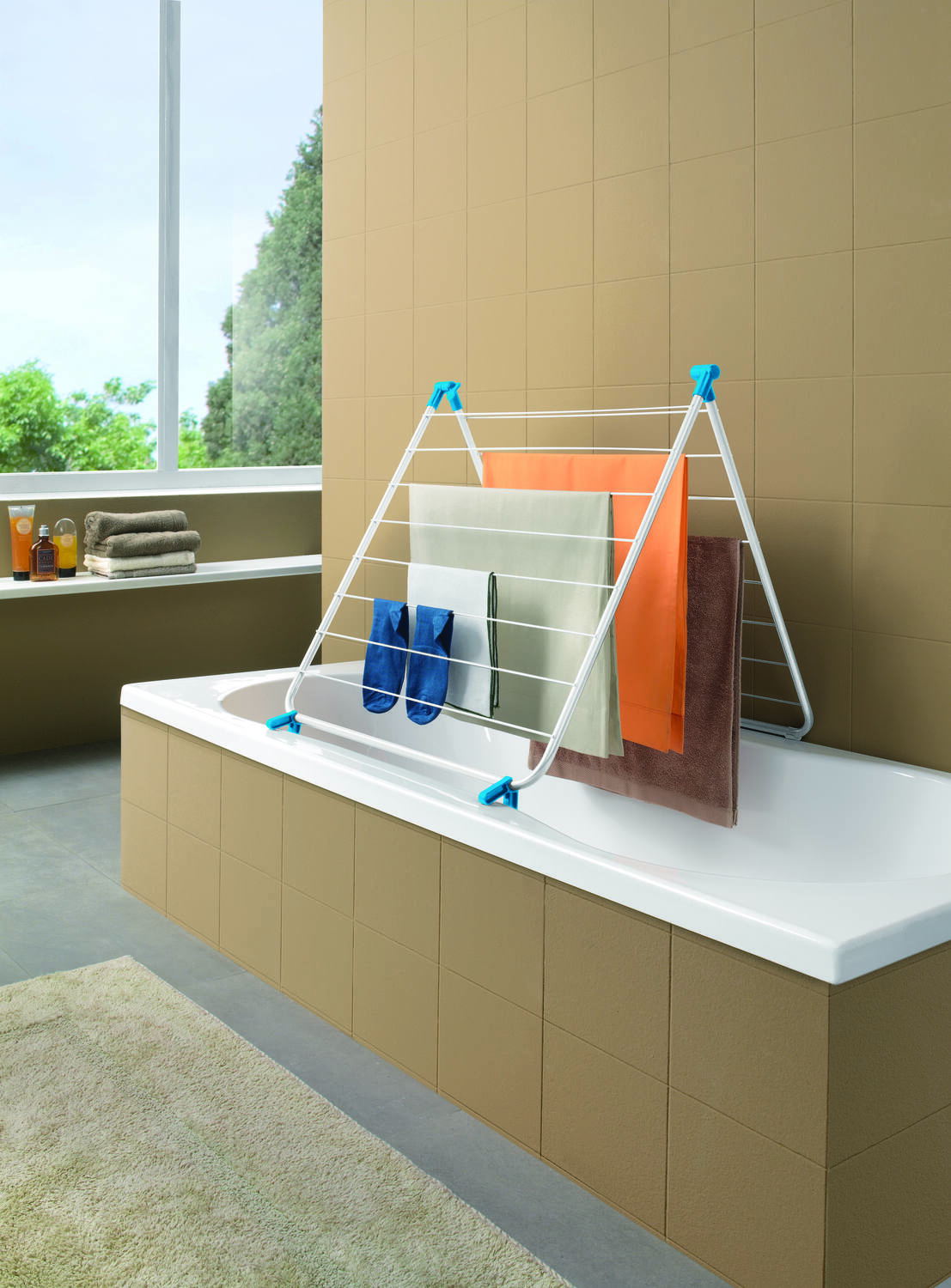 Séchoir à poser baignoire 10m blanc/bleu - INVENTIV