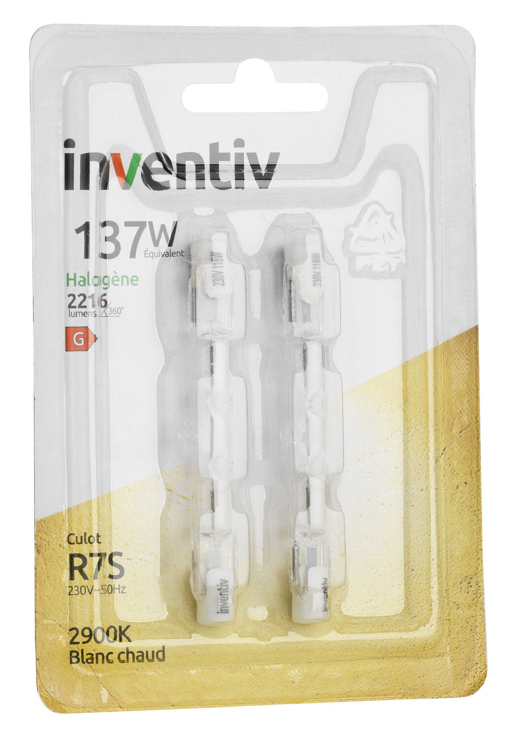 2 Ampoules halogènes R7S 2216lm 2900K - INVENTIV