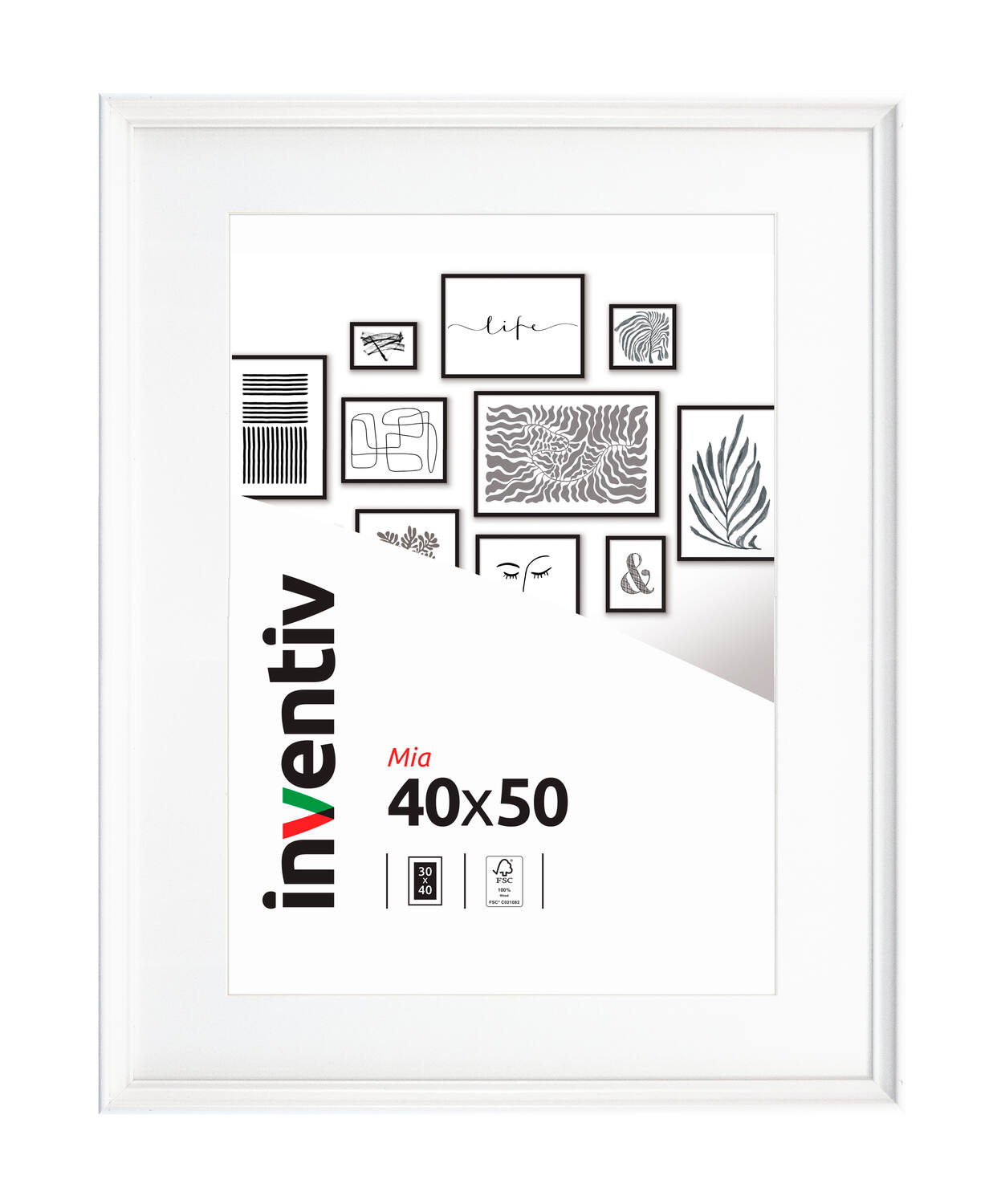 Cadre photo Mia profilée blanc 40x50cm - INVENTIV