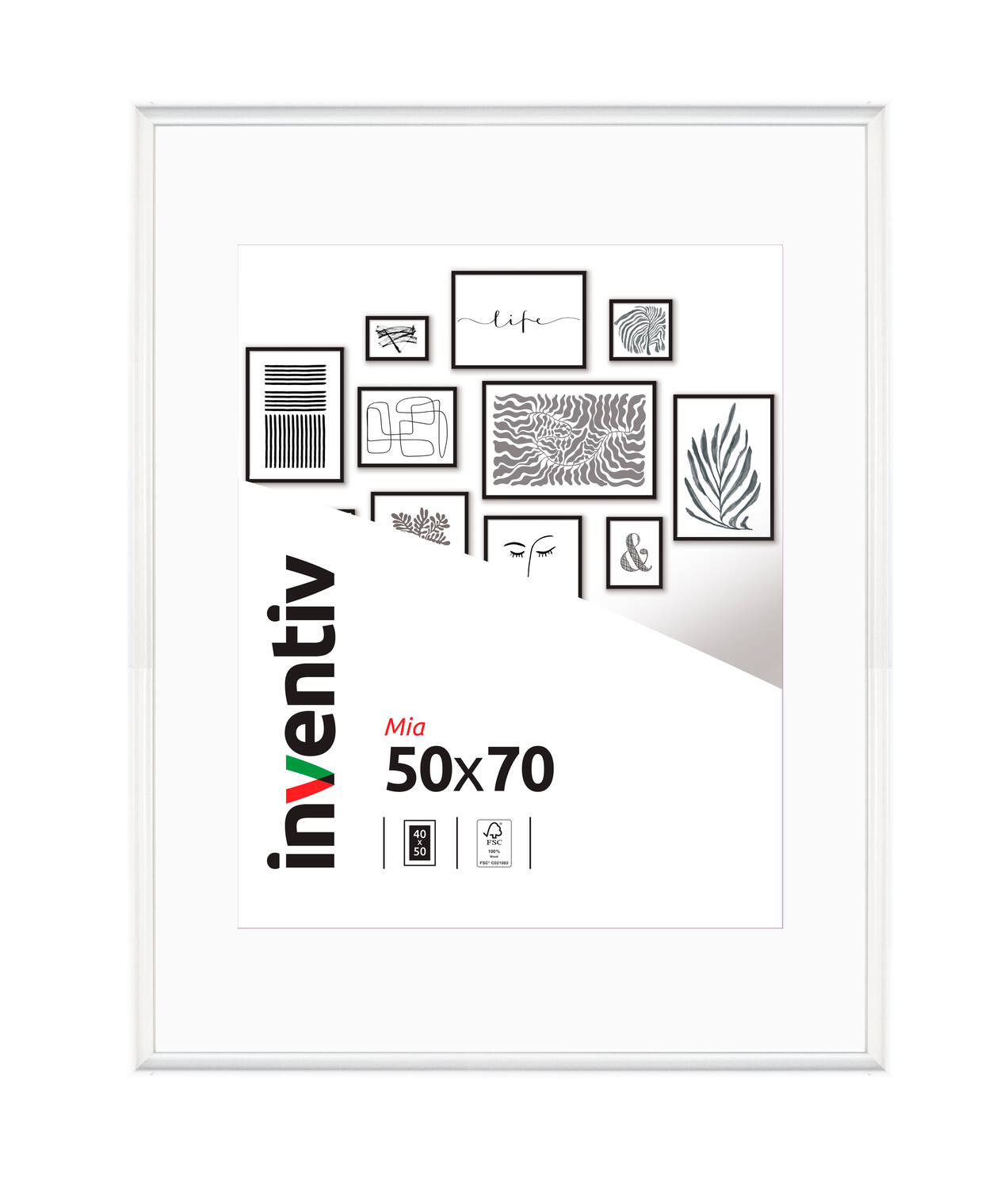 Cadre photo Mia profilée blanc 50x70cm - INVENTIV