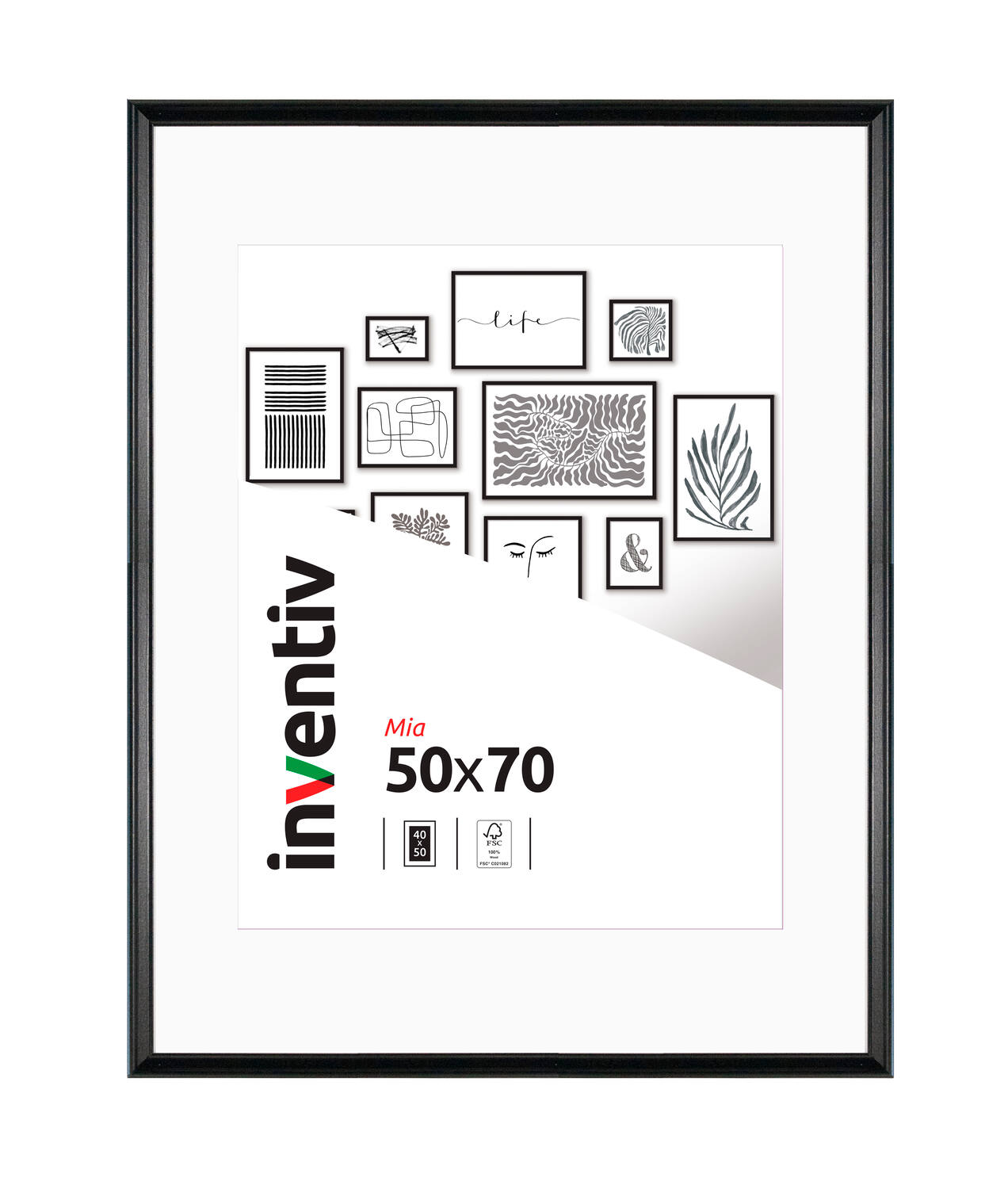 Cadre photo Mia profilée noir 50x70cm - INVENTIV