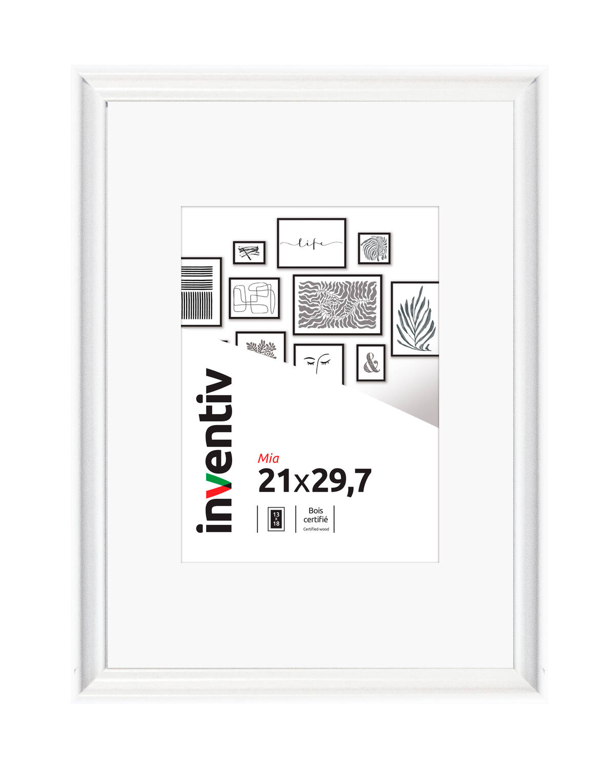 Cadre photo Mia profilée blanc 21x29,7cm - INVENTIV