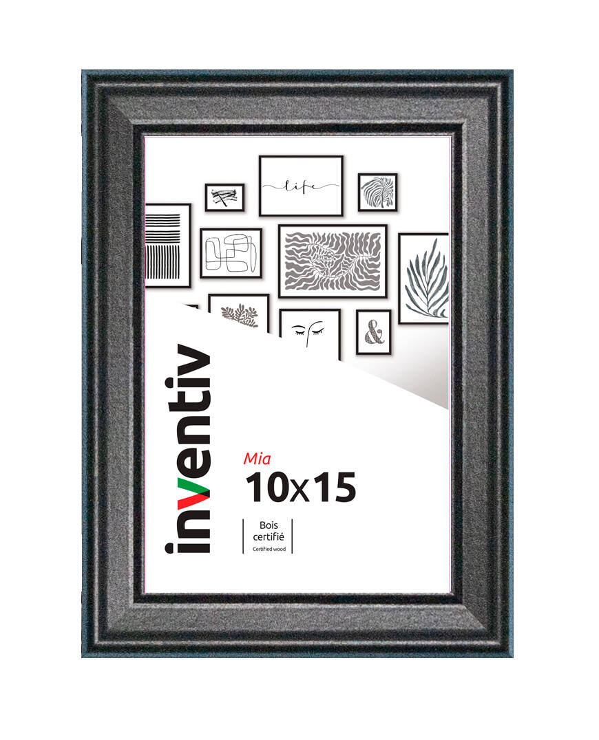 Cadre photo Mia profilée noir 10x15cm - INVENTIV