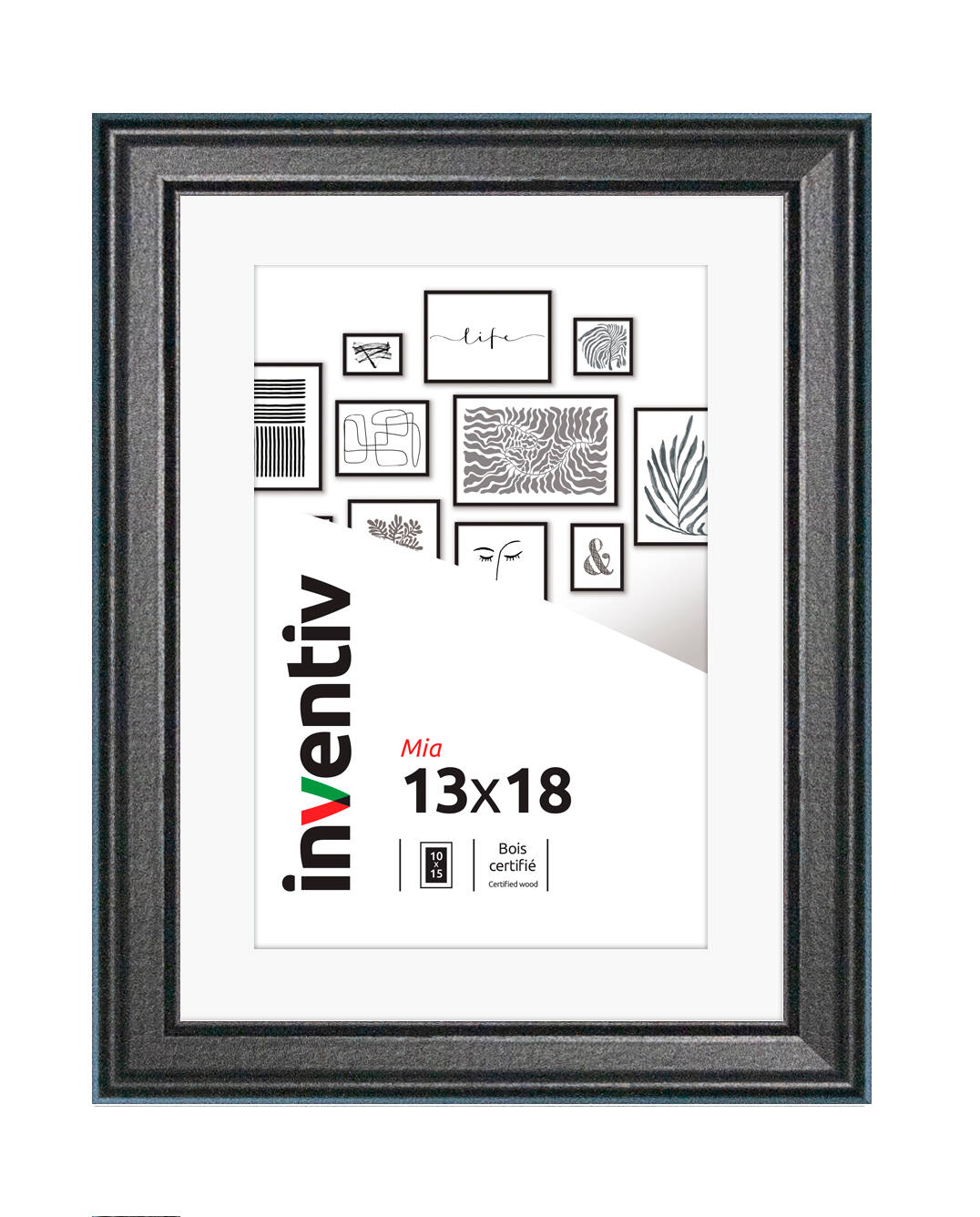Cadre photo Mia profilée noir 13x18cm - INVENTIV